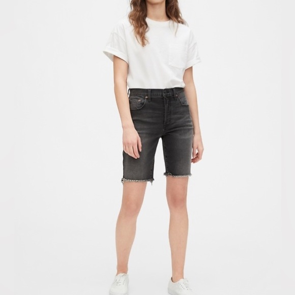 GAP Women's High Rise Bermuda Black Denim Shorts